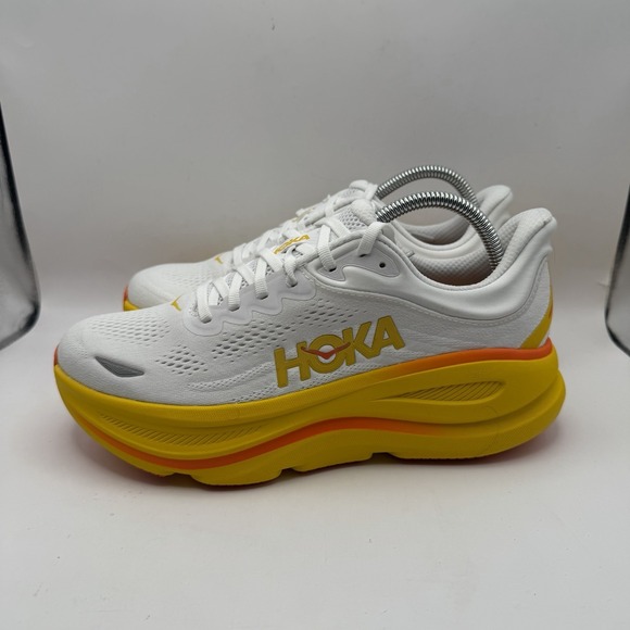 Hoka One One Bondi 9 Running Shoes Size 8 D White Yellow Orange 1162011 / FNF